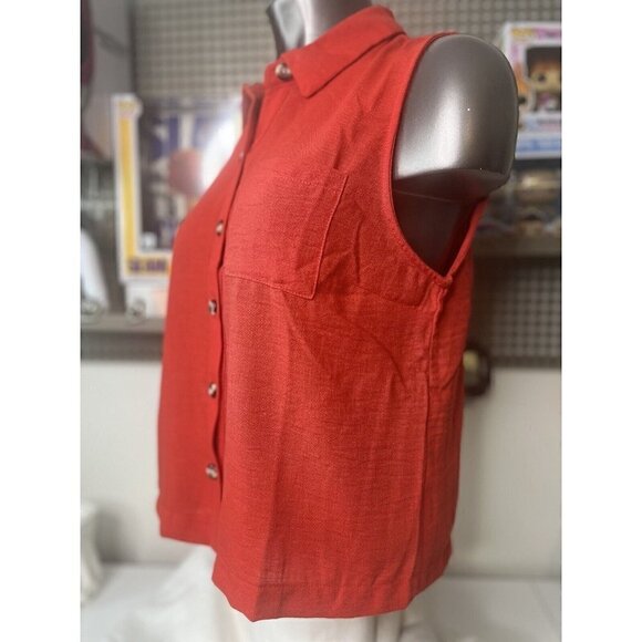 Monteau Women’s Red Sleeveless Button Up Tank Red XL NWT - Picture 3 of 4
